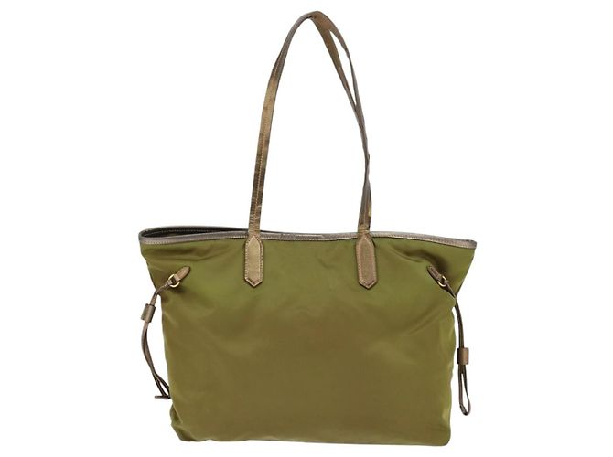 Borsa Tote PRADA in nylon khaki oro Auth gh915 D'oro Cachi - vista 2