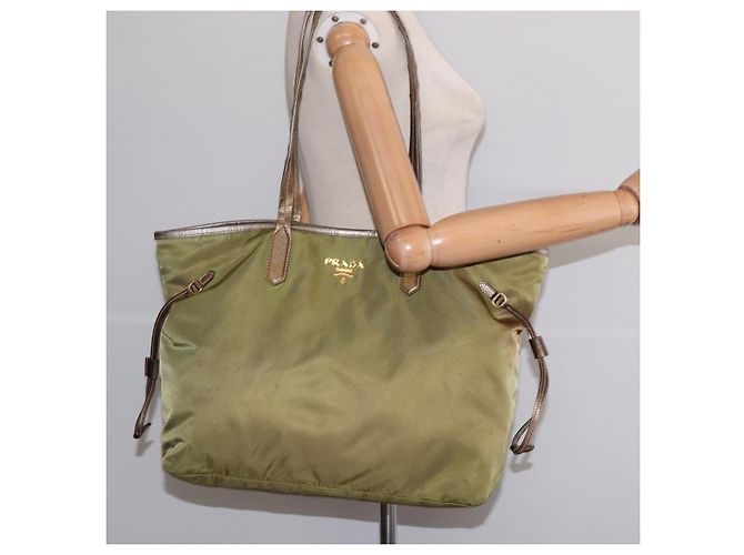 Borsa Tote PRADA in nylon khaki oro Auth gh915 D'oro Cachi - vista 21