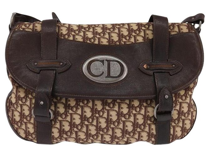 Christian Dior Trotter Canvas Shoulder Bag Brown Silver Auth 144872 Silvery - view 13