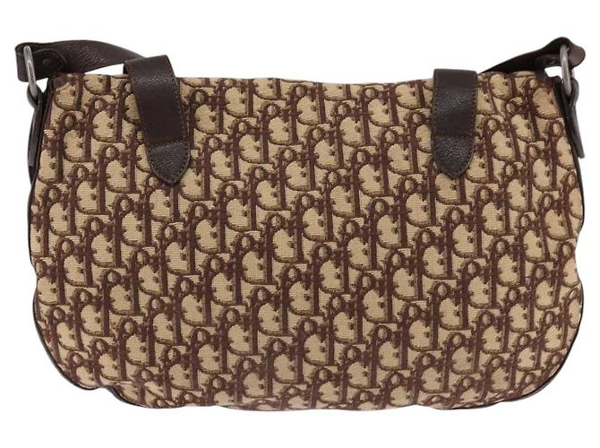 Christian Dior Trotter Canvas Shoulder Bag Brown Silver Auth 144872 Silvery - view 2