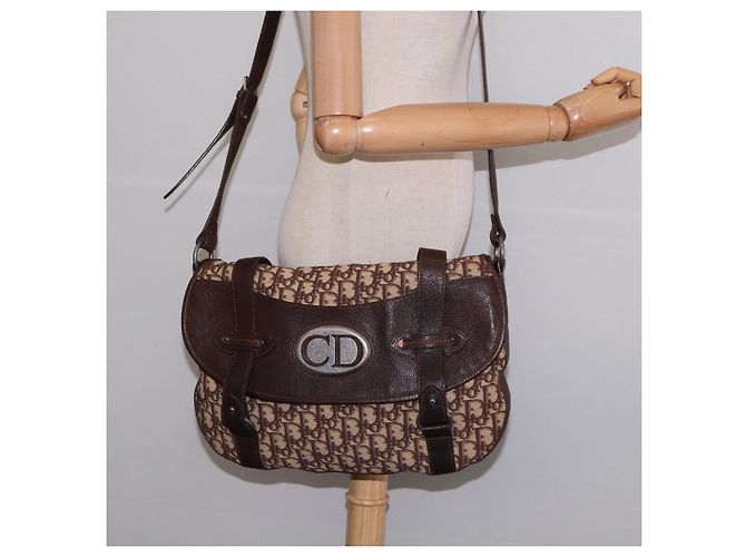 Christian Dior Trotter Canvas Shoulder Bag Brown Silver Auth 144872 Silvery - view 23