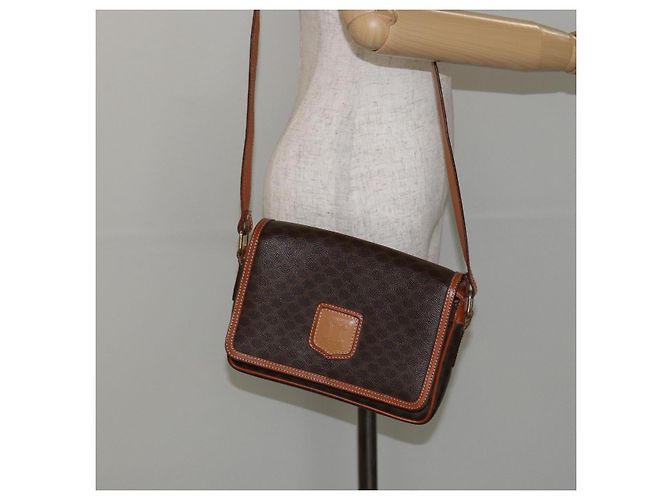 Céline Borsa a Spalla in Tela Macadam CELINE in Pelle PVC Marrone Oro Auth ep11087 D'oro - vista 22