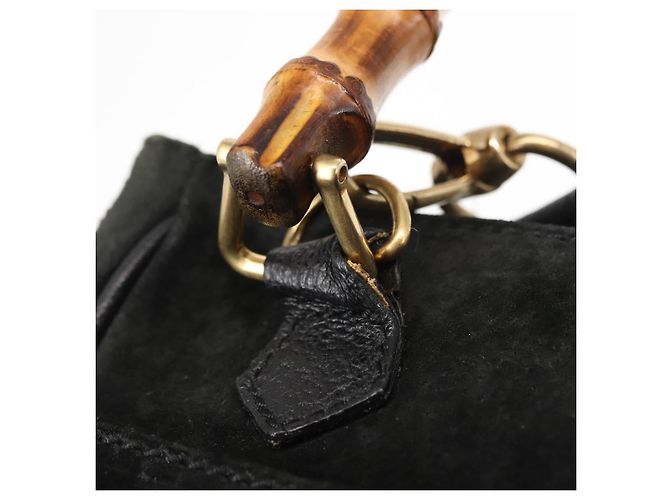 Borsa a mano in suede Gucci Bamboo 2way nera Auth BA6753 Nero - vista 10