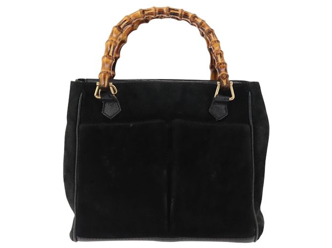 Borsa a mano in suede Gucci Bamboo 2way nera Auth BA6753 Nero - vista 13