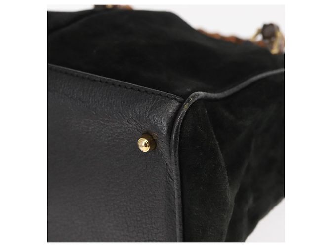 Borsa a mano in suede Gucci Bamboo 2way nera Auth BA6753 Nero - vista 17
