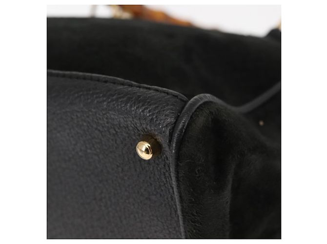 Borsa a mano in suede Gucci Bamboo 2way nera Auth BA6753 Nero - vista 19