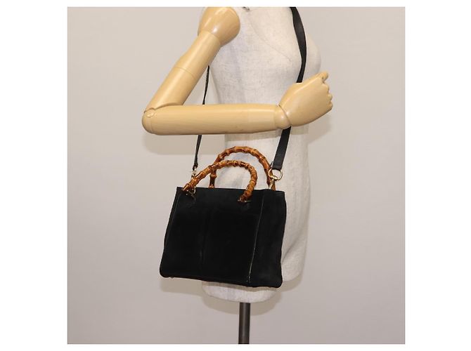 Borsa a mano in suede Gucci Bamboo 2way nera Auth BA6753 Nero - vista 24
