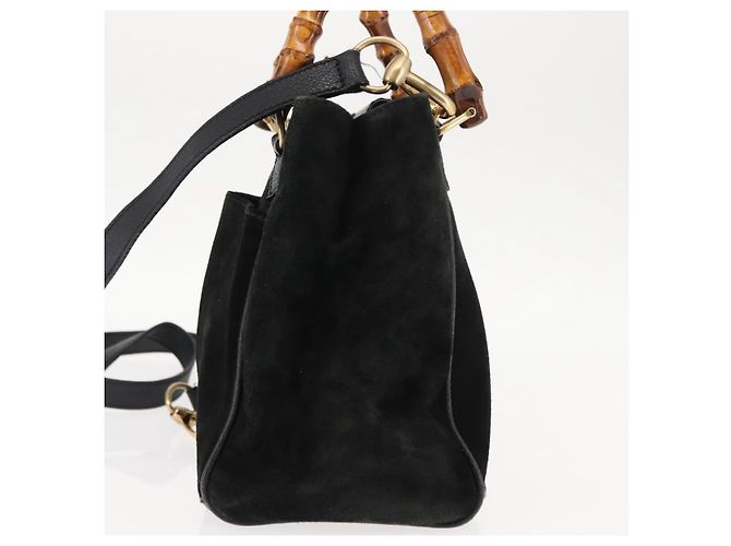 Borsa a mano in suede Gucci Bamboo 2way nera Auth BA6753 Nero - vista 3