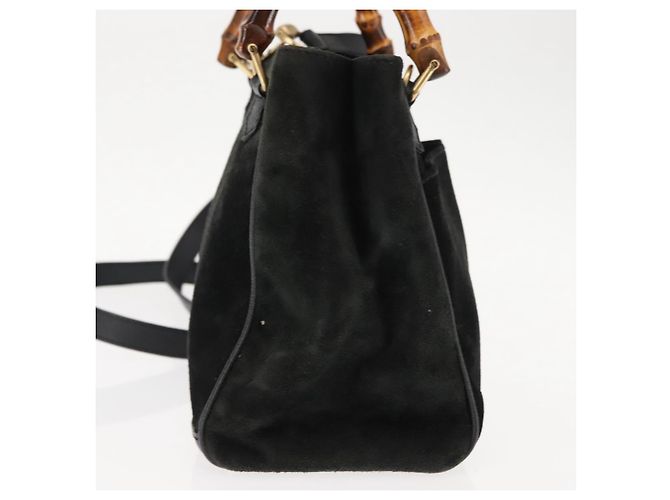 Borsa a mano in suede Gucci Bamboo 2way nera Auth BA6753 Nero - vista 4