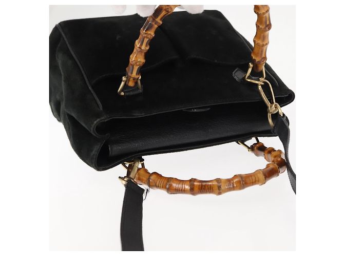 Borsa a mano in suede Gucci Bamboo 2way nera Auth BA6753 Nero - vista 6