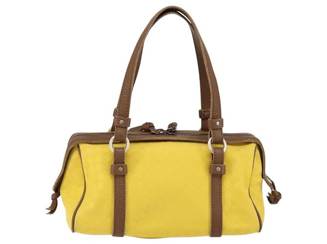 Autre Marque BORSO A MANO IN CANVAS INTRECCIATO BOTTEGA VENETA GIALLO ORO Auth hk3145 D'oro - vista 2