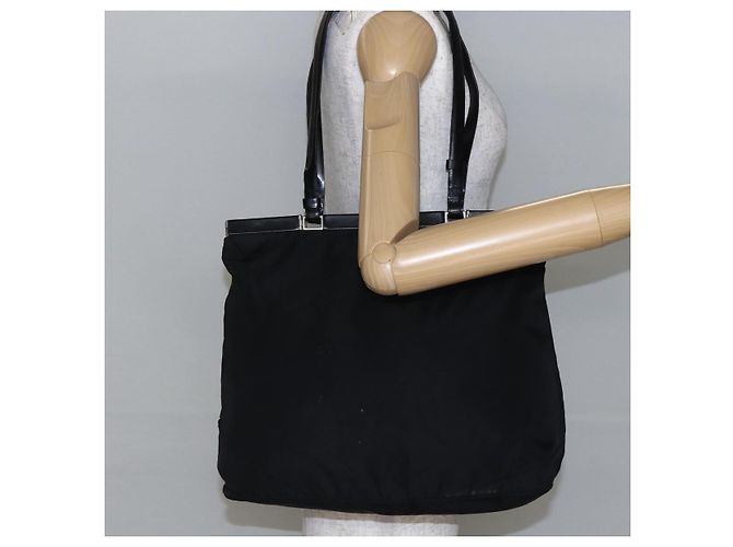 Borsa Tote PRADA in nylon e pelle nera argento autentica bs29882 Nero - vista 23