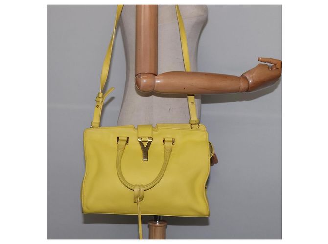 SAINT LAURENT Petit Kabas Borsa a Mano Pelle 2in1 Oro Giallo Auth BA7092 D'oro - vista 23