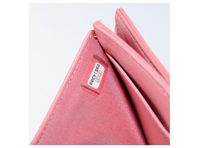 CHANEL V Stitch COCO Mark Cartera Trifold de Piel de Cordero Rosa Plata CC Auth 146750 - vista 11