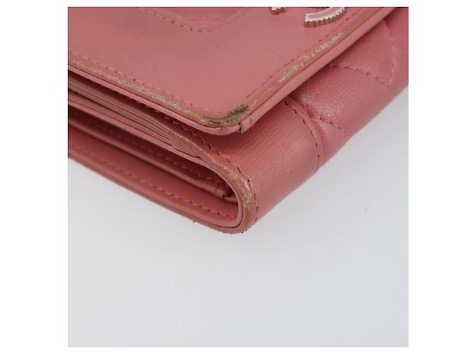 CHANEL V Stitch COCO Mark Cartera Trifold de Piel de Cordero Rosa Plata CC Auth 146750 - vista 14