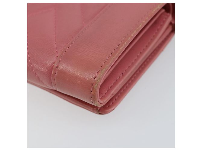 CHANEL V Stitch COCO Mark Cartera Trifold de Piel de Cordero Rosa Plata CC Auth 146750 - vista 15