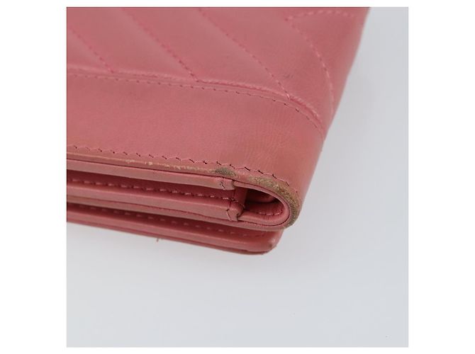 CHANEL V Stitch COCO Mark Cartera Trifold de Piel de Cordero Rosa Plata CC Auth 146750 - vista 16
