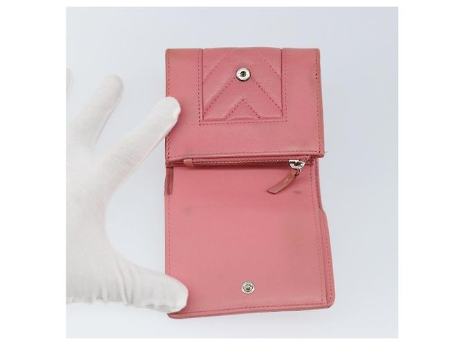 CHANEL V Stitch COCO Mark Cartera Trifold de Piel de Cordero Rosa Plata CC Auth 146750 - vista 18