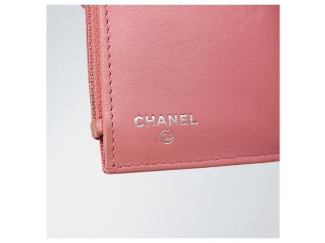CHANEL V Stitch COCO Mark Cartera Trifold de Piel de Cordero Rosa Plata CC Auth 146750 - vista 19
