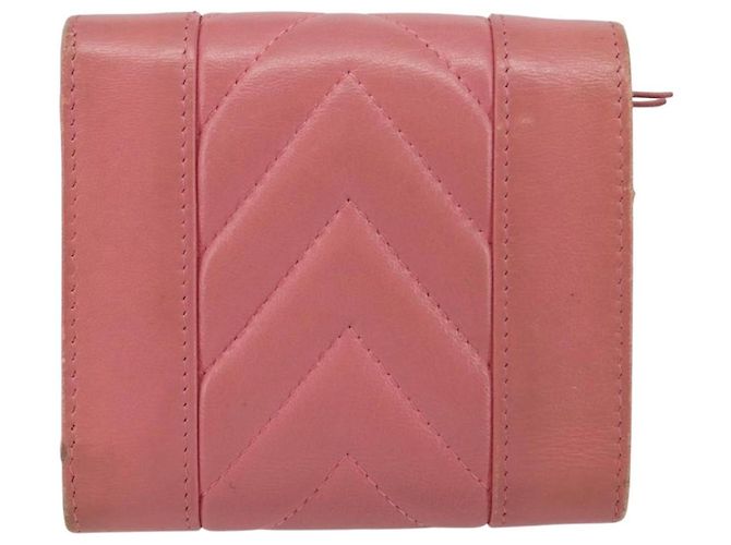 CHANEL V Stitch COCO Mark Cartera Trifold de Piel de Cordero Rosa Plata CC Auth 146750 - vista 2