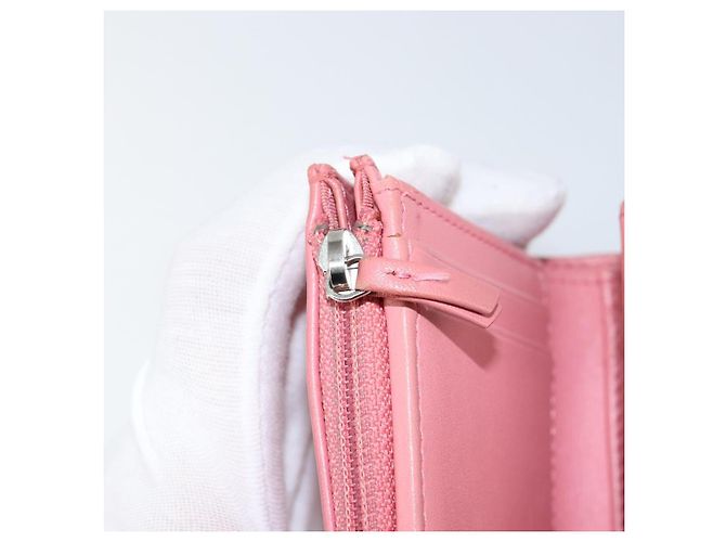 CHANEL V Stitch COCO Mark Cartera Trifold de Piel de Cordero Rosa Plata CC Auth 146750 - vista 20