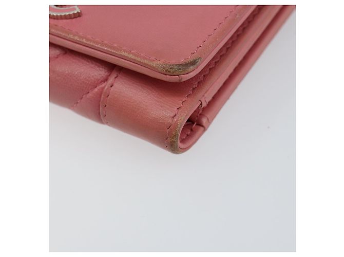 CHANEL V Stitch COCO Mark Cartera Trifold de Piel de Cordero Rosa Plata CC Auth 146750 - vista 7