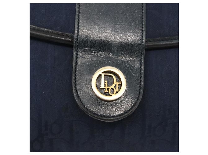 Borsa a Spalla in Tela Trotter Christian Dior Blu Navy Oro Auth bs30159 D'oro - vista 10