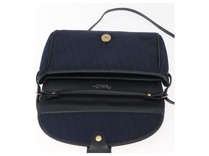 Borsa a Spalla in Tela Trotter Christian Dior Blu Navy Oro Auth bs30159 D'oro - vista 11