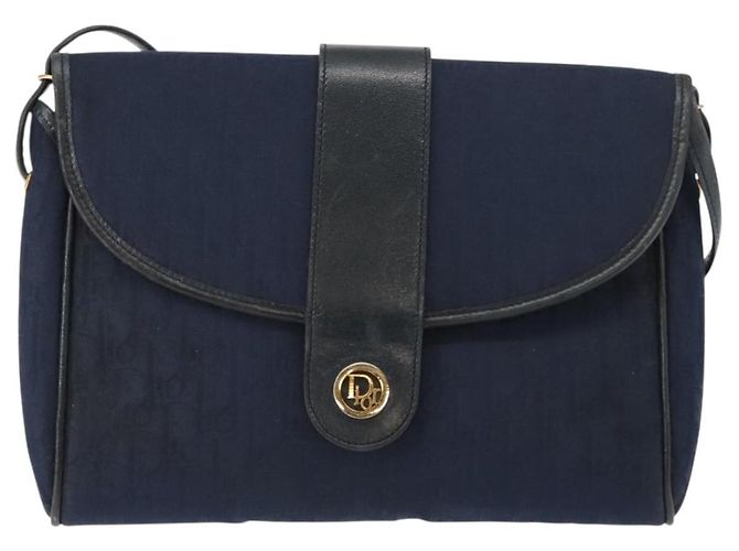 Borsa a Spalla in Tela Trotter Christian Dior Blu Navy Oro Auth bs30159 D'oro - vista 13