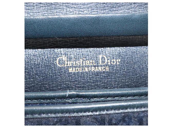 Borsa a Spalla in Tela Trotter Christian Dior Blu Navy Oro Auth bs30159 D'oro - vista 17