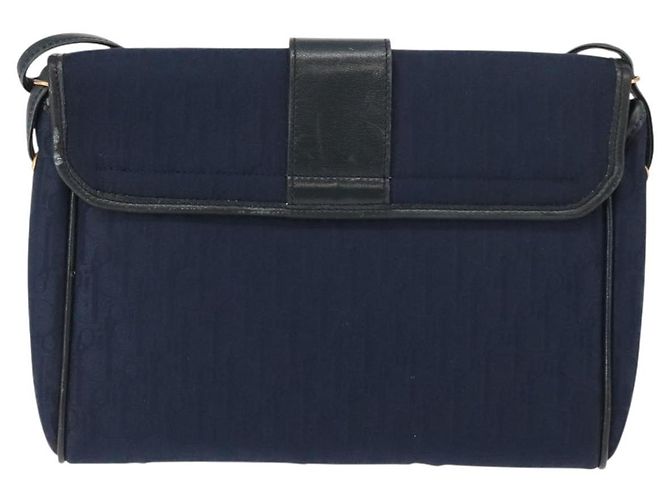 Borsa a Spalla in Tela Trotter Christian Dior Blu Navy Oro Auth bs30159 D'oro - vista 2
