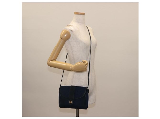 Borsa a Spalla in Tela Trotter Christian Dior Blu Navy Oro Auth bs30159 D'oro - vista 21