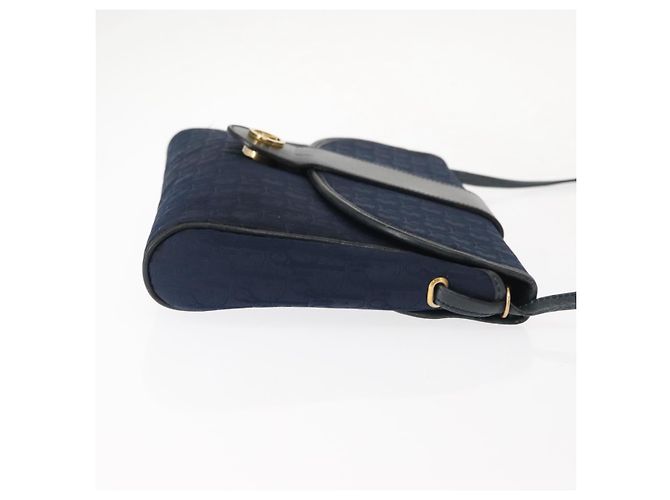 Borsa a Spalla in Tela Trotter Christian Dior Blu Navy Oro Auth bs30159 D'oro - vista 3