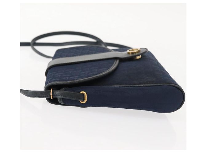 Borsa a Spalla in Tela Trotter Christian Dior Blu Navy Oro Auth bs30159 D'oro - vista 4