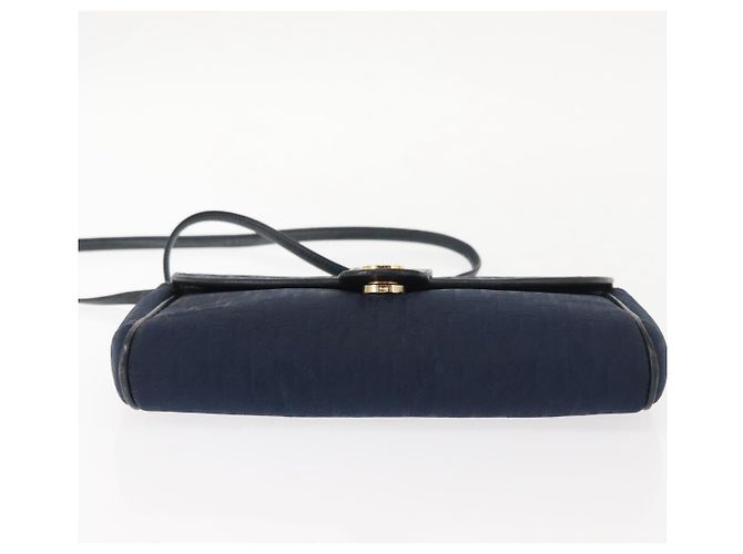 Borsa a Spalla in Tela Trotter Christian Dior Blu Navy Oro Auth bs30159 D'oro - vista 5