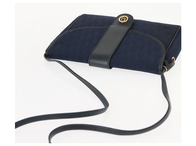 Borsa a Spalla in Tela Trotter Christian Dior Blu Navy Oro Auth bs30159 D'oro - vista 6