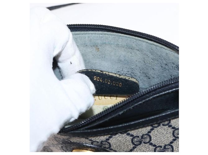 Gucci Borsa a Spalla GG Supreme in PVC Pelle Blu Navy Oro 904 02 020 Auth gh1135 D'oro - vista 22