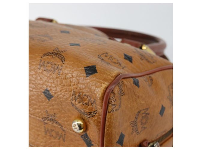 Borsa Boston MCM Logogram Vicetos in pelle PVC marrone e oro Auth gh1076 D'oro - vista 12