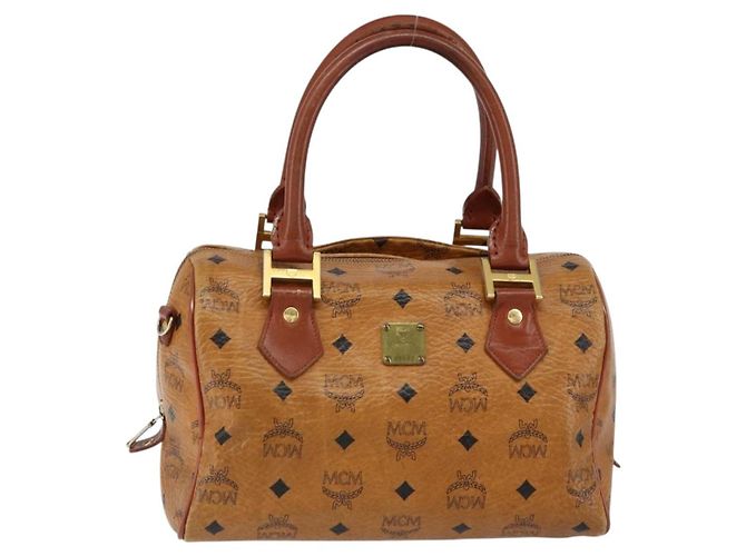 Borsa Boston MCM Logogram Vicetos in pelle PVC marrone e oro Auth gh1076 D'oro - vista 2