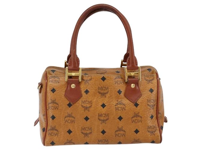 Borsa Boston MCM Logogram Vicetos in pelle PVC marrone e oro Auth gh1076 D'oro - vista 3