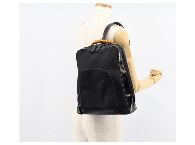 Sac Gucci Bamboo en nylon émaillé 2 en 1 noir argent 003 2058 0059 5 Auth gh1147 Argenté - vue 24