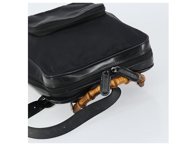 Sac Gucci Bamboo en nylon émaillé 2 en 1 noir argent 003 2058 0059 5 Auth gh1147 Argenté - vue 6