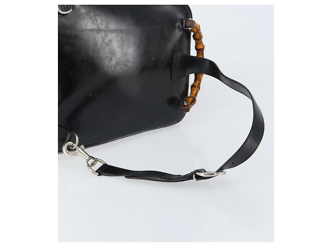 Sac Gucci Bamboo en nylon émaillé 2 en 1 noir argent 003 2058 0059 5 Auth gh1147 Argenté - vue 9