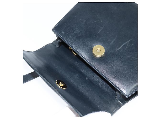 Borsa a Spalla Gancini in Pelle Salvatore Ferragamo Blu Navy Oro Auth 150345 D'oro - vista 14