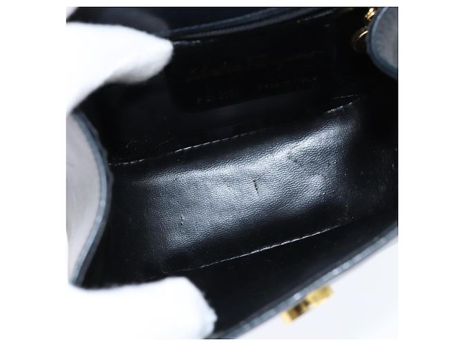 Borsa a Spalla Gancini in Pelle Salvatore Ferragamo Blu Navy Oro Auth 150345 D'oro - vista 16