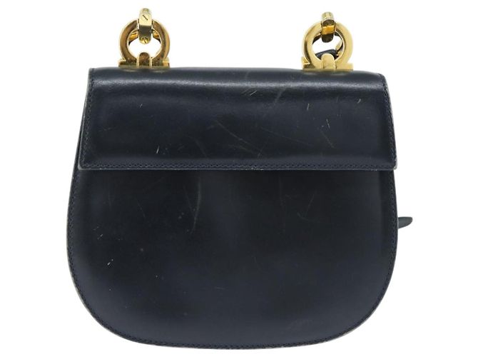 Borsa a Spalla Gancini in Pelle Salvatore Ferragamo Blu Navy Oro Auth 150345 D'oro - vista 2