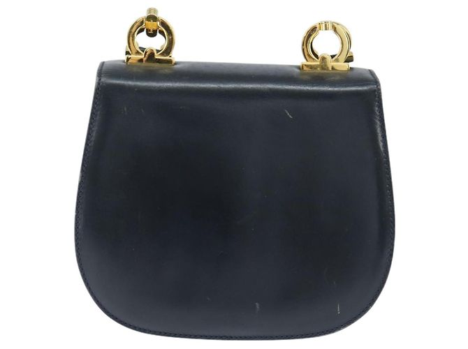 Borsa a Spalla Gancini in Pelle Salvatore Ferragamo Blu Navy Oro Auth 150345 D'oro - vista 3