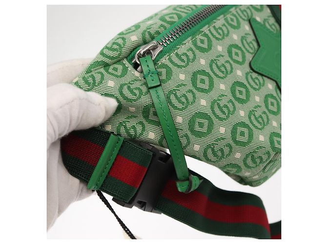 Borsa GUCCI a tracolla in tela e pelle verde argento 502095 Auth BA7469 - vista 15