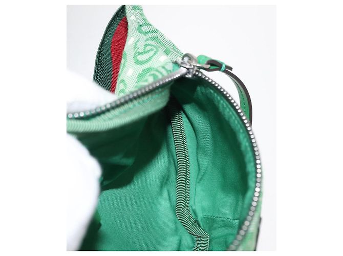 Borsa GUCCI a tracolla in tela e pelle verde argento 502095 Auth BA7469 - vista 18