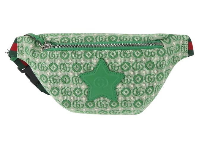 Borsa GUCCI a tracolla in tela e pelle verde argento 502095 Auth BA7469 - vista 2